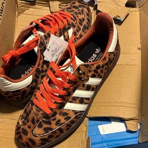 Adidas Women's Leopard Print Sneakers - Brown and White with Red Accents